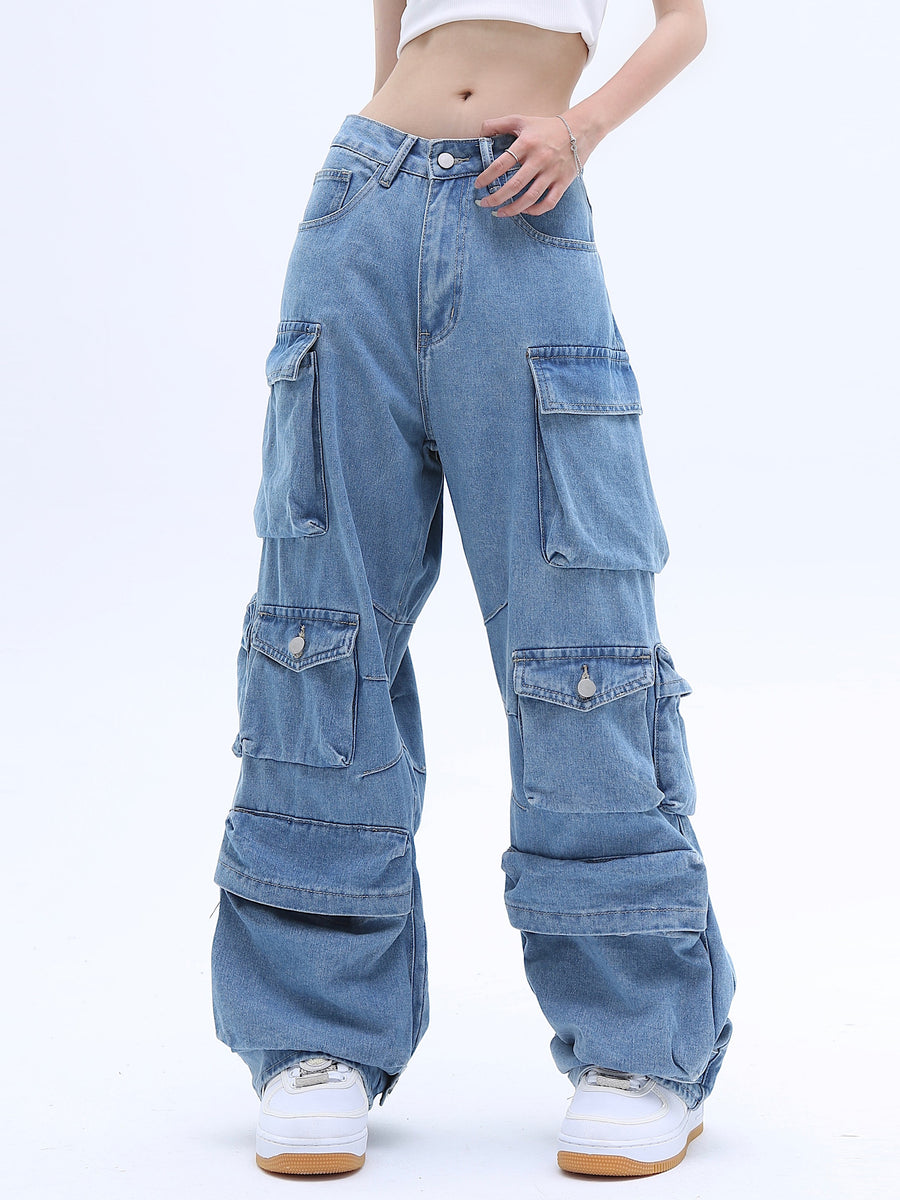 American High Street Multi-pocket Washed Baggy Jeans