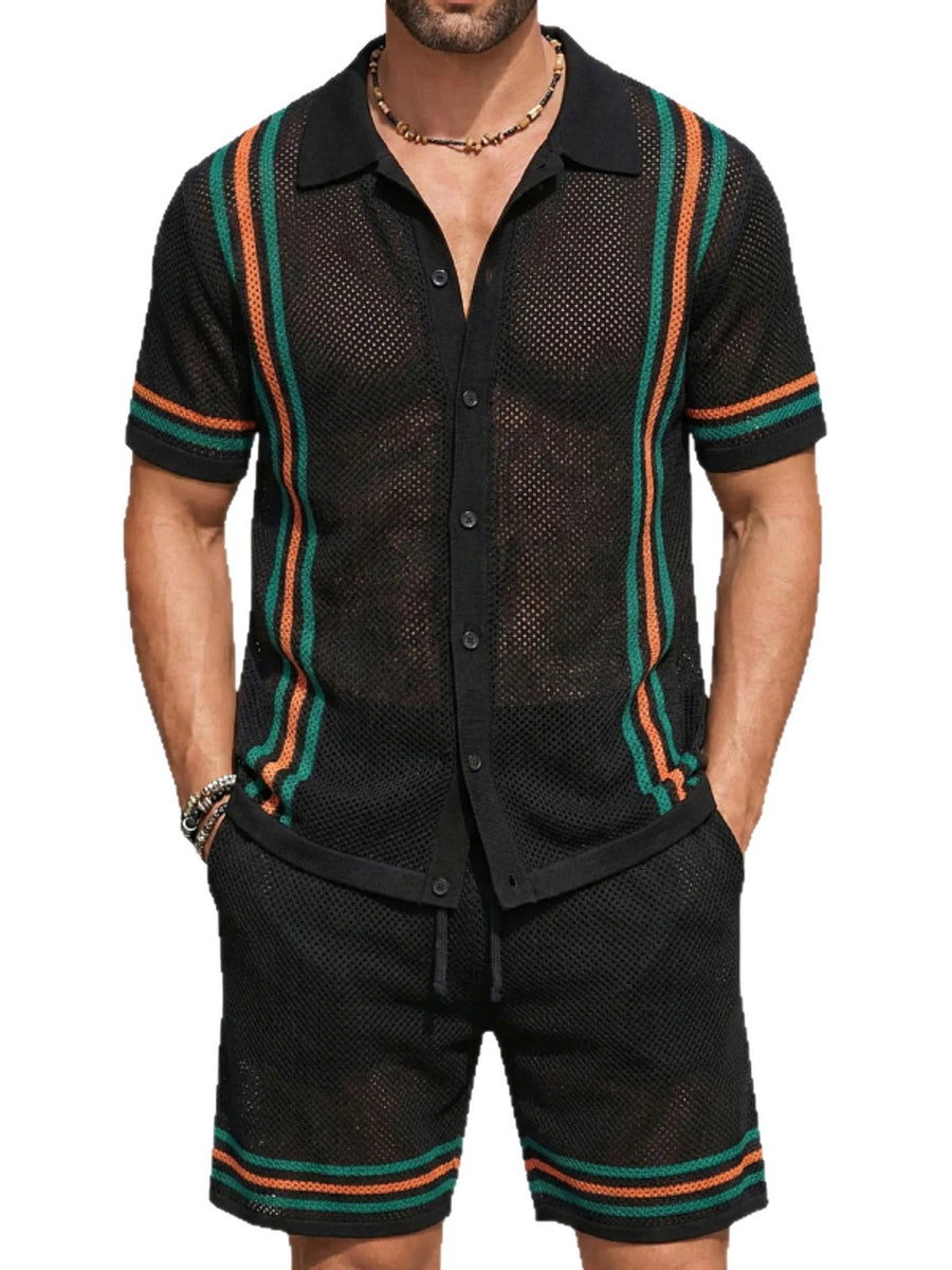 Men's Hollow-Out Short-Sleeve Knitted Sweater Set