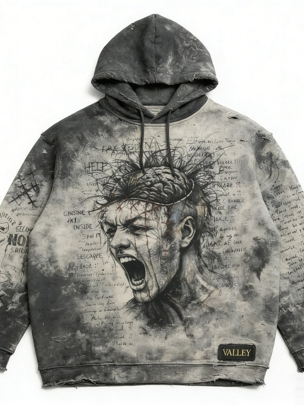 Men's Hooded Printed Casual Pullover Sweatshirt