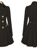 Fold Over Collar  Double Breasted  Plain Coats