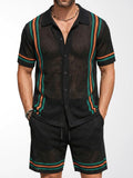 Men's Hollow-Out Short-Sleeve Knitted Sweater Set