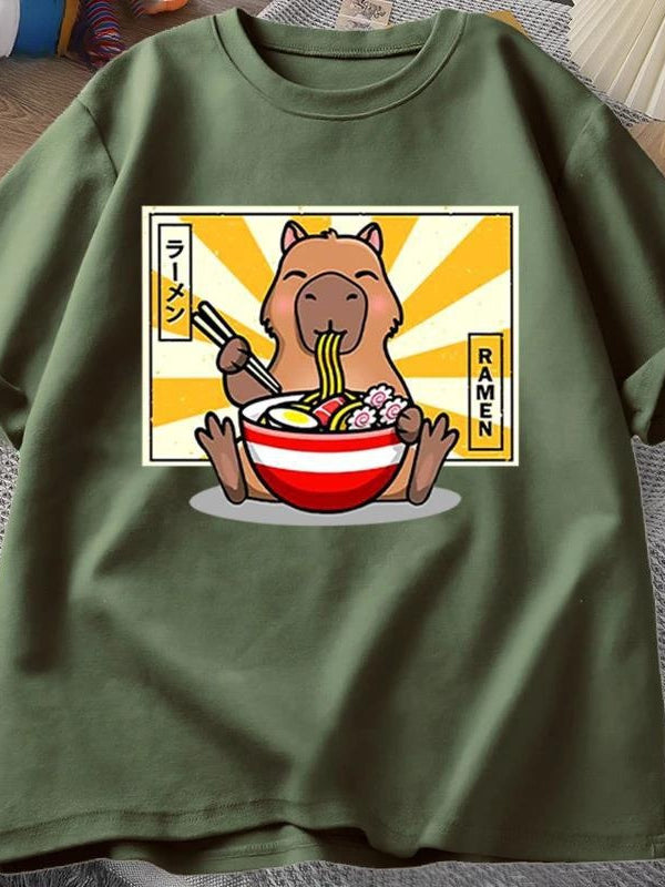 Capybara Cotton T-shirt Men's Clothing Oversized