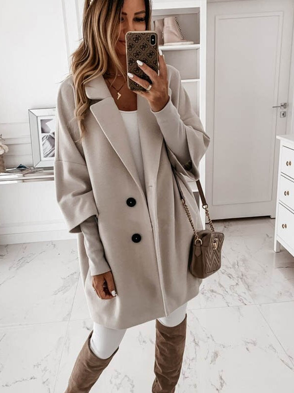 Autumn Winter Women Coats 2XL Plus Long Wool Size Warm Elegant Vintage women Coat khaki Jacket