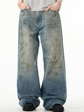 Splash-ink Jeans Men's Retro Washed Distressed Baggy Straight Trousers