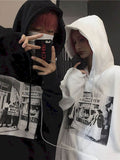 Gothic Streetwear Hoodies Mannen Ins Stijl Herfst Winter Lightning Print Losse Plus Fleece Hooded Sweatshirt