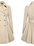 Fold Over Collar  Double Breasted  Plain Coats