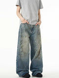 Splash-ink Jeans Men's Retro Washed Distressed Baggy Straight Trousers