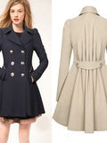 Fold Over Collar  Double Breasted  Plain Coats