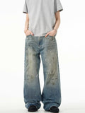 Splash-ink Jeans Men's Retro Washed Distressed Baggy Straight Trousers