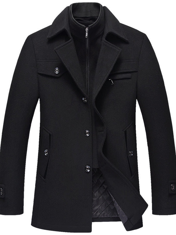 Men Woolen Coats Winter Slim Fit Warm Overcoats Brand Detachable Collar Casual Wool Blends Trench Coats SL-F053