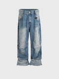 Profile Pleated BAGGY Washed White Blue Jeans