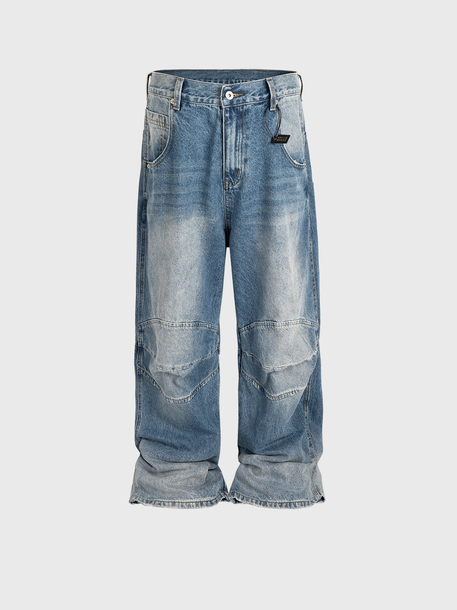 Profile Pleated BAGGY Washed White Blue Jeans