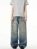 Splash-ink Jeans Men's Retro Washed Distressed Baggy Straight Trousers