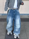 Profile Pleated BAGGY Washed White Blue Jeans