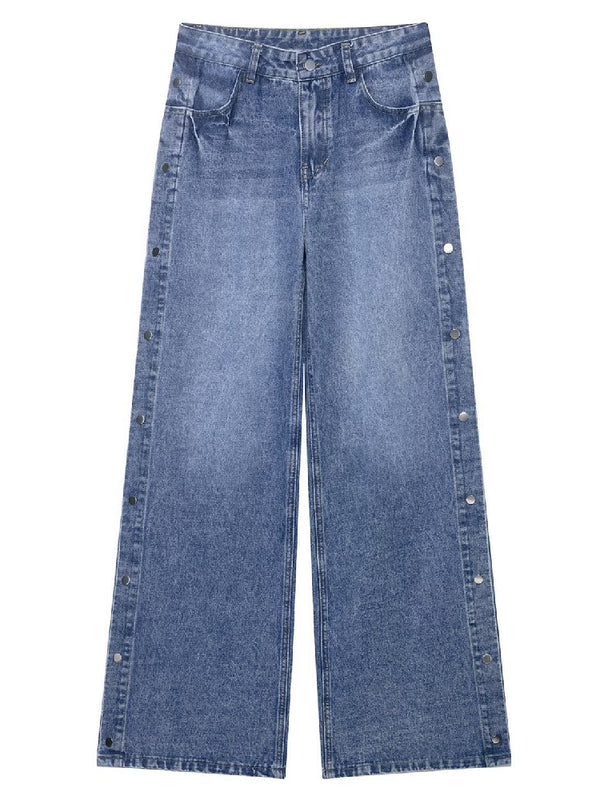 Women's High Waist Baggy Straight Trousers Jeans