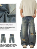 Men's Ripped Wide-leg Jeans