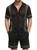 Men's Hollow-Out Short-Sleeve Knitted Sweater Set