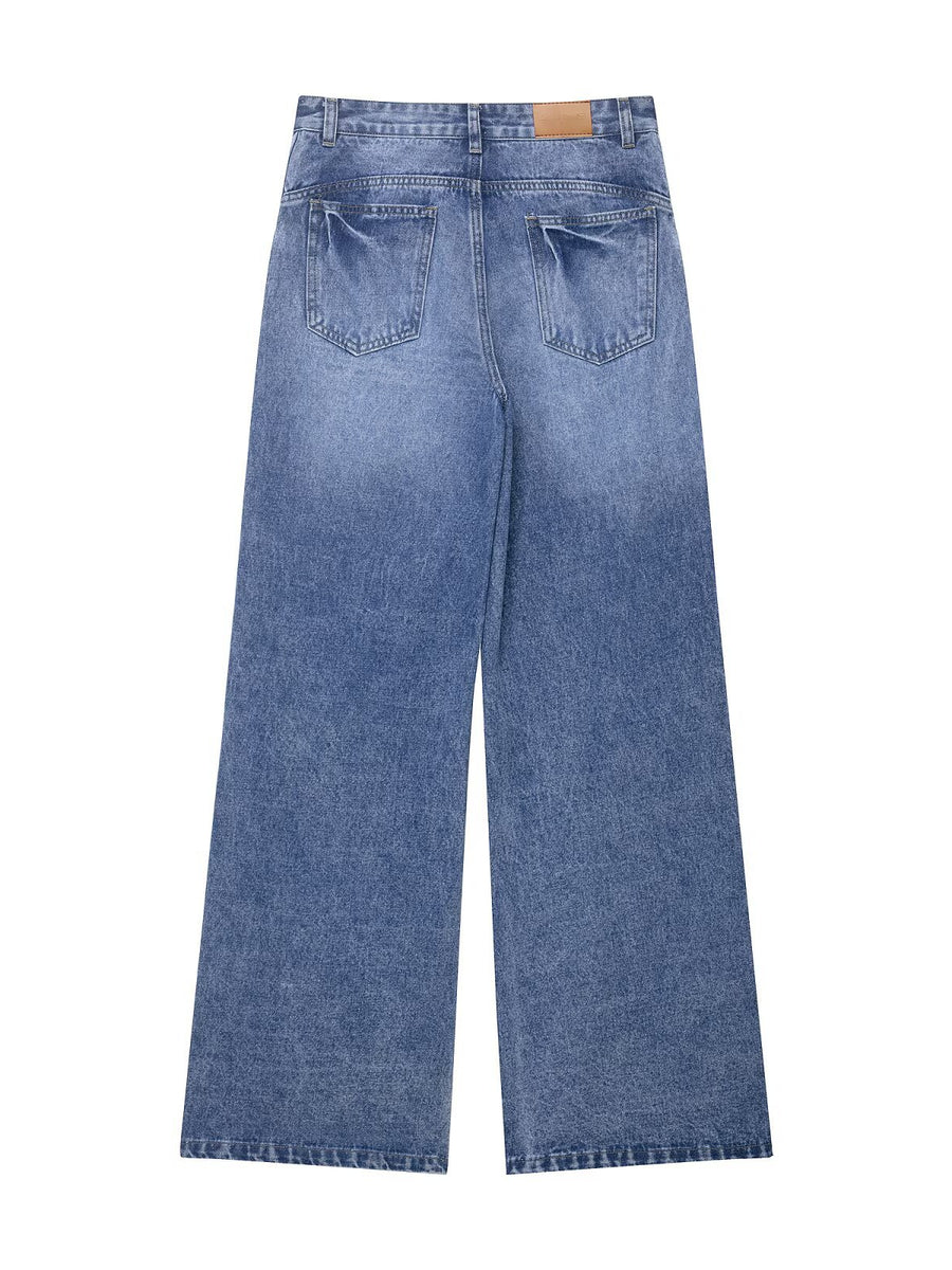 Women's High Waist Baggy Straight Trousers Jeans