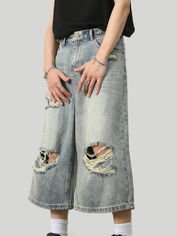 Men's Fashionable Distressed Washed Jeans