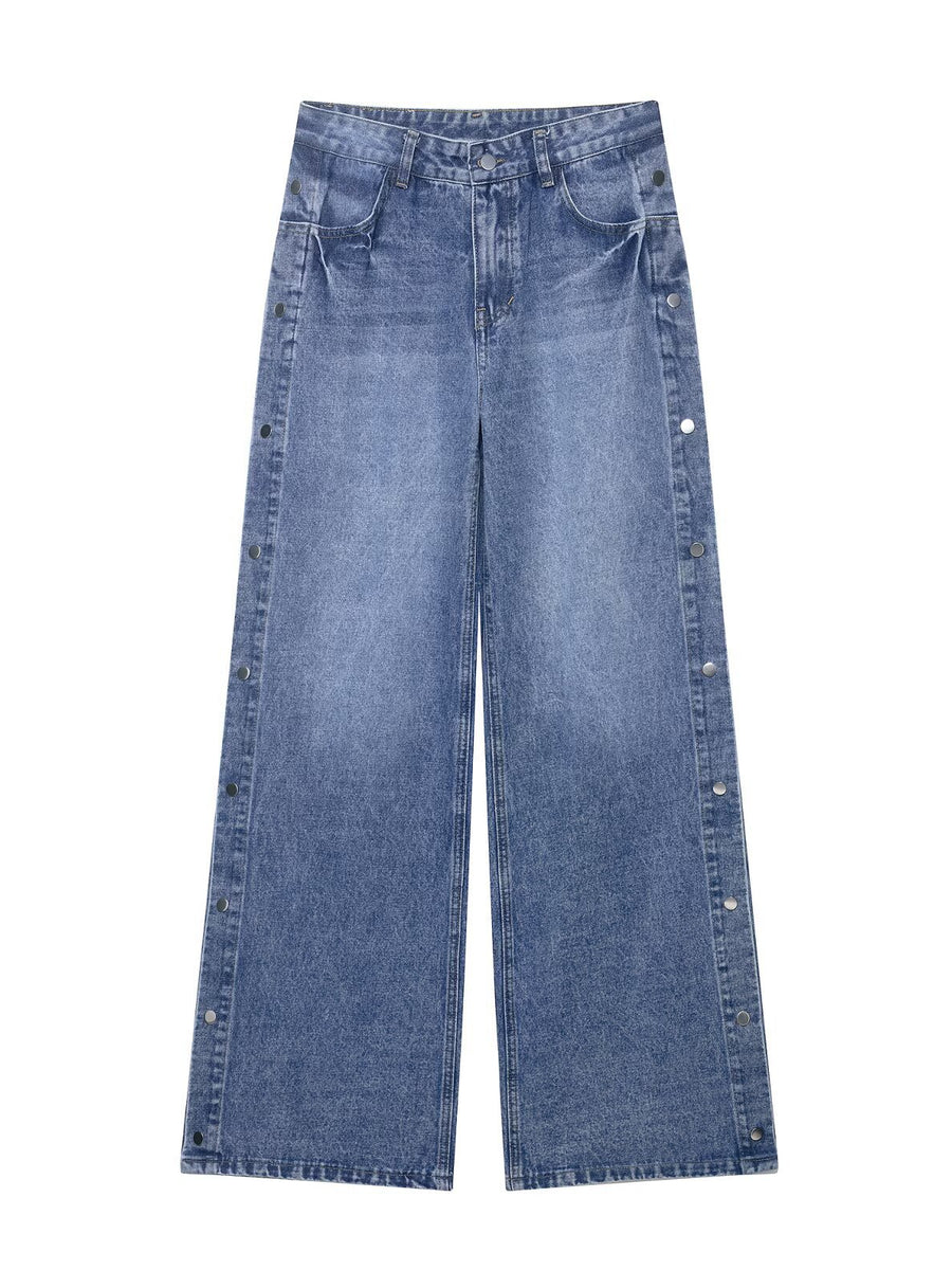 Women's High Waist Baggy Straight Trousers Jeans