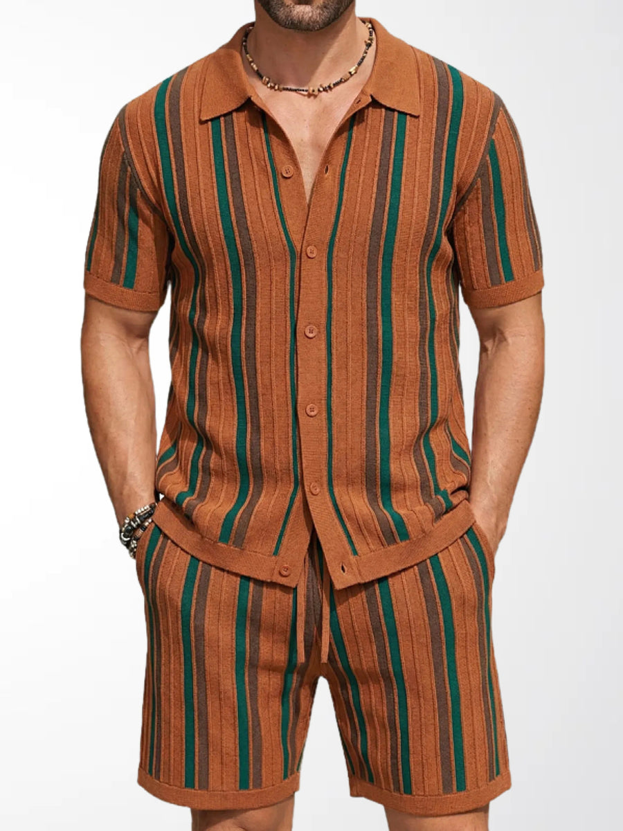 Men's Casual Short-Sleeve Knitted Two-Piece Set