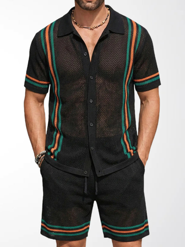Men's Hollow-Out Short-Sleeve Knitted Sweater Set