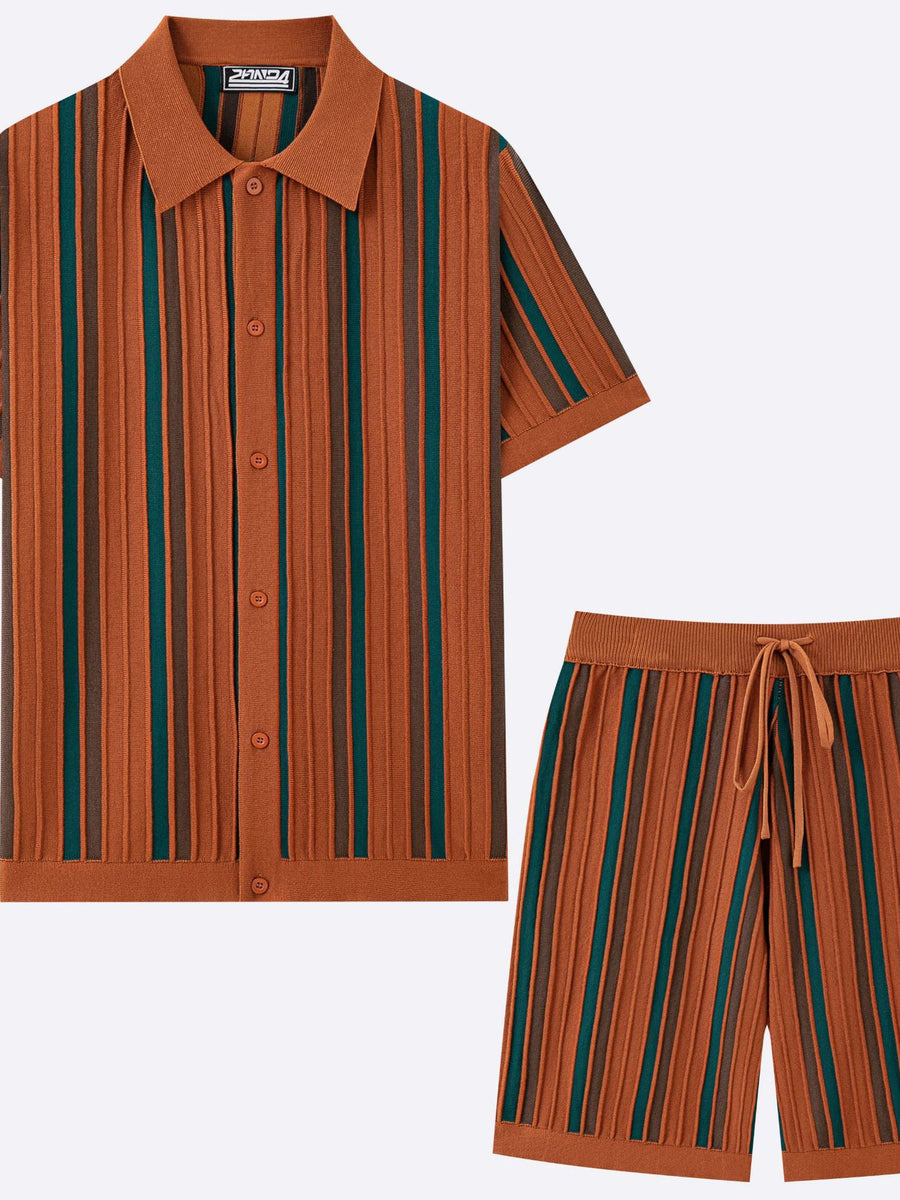 Men's Casual Short-Sleeve Knitted Two-Piece Set