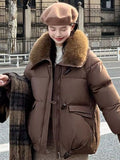 Korean Style Loose Lapels Sense Puffer Jacket Coat