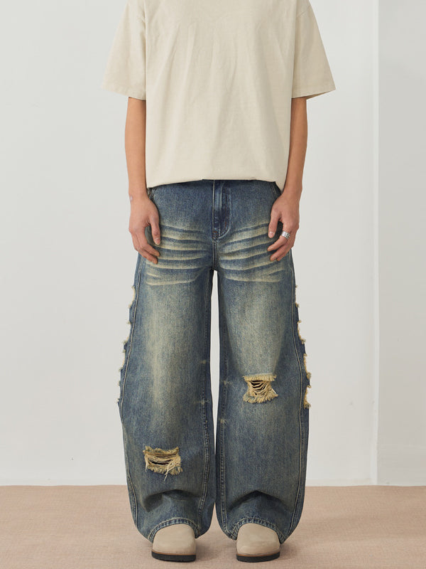 Men's Ripped Wide-leg Jeans