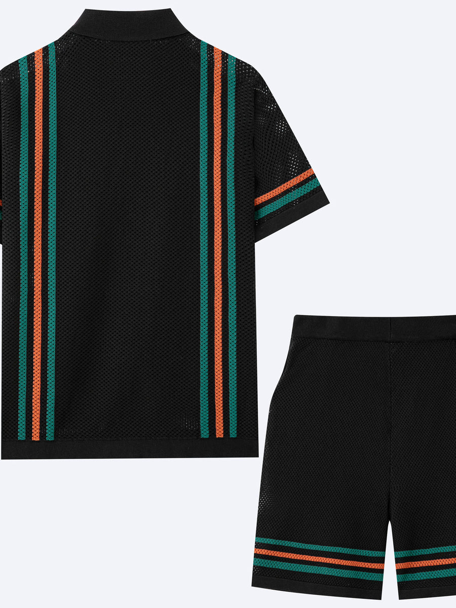 Men's Hollow-Out Short-Sleeve Knitted Sweater Set